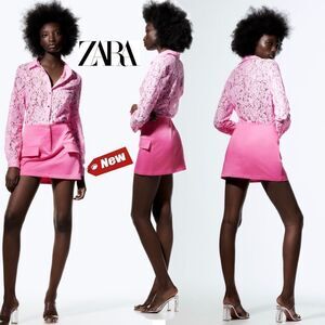 𝅺ZARA pink satin effect mini skirt Sz XL NWT